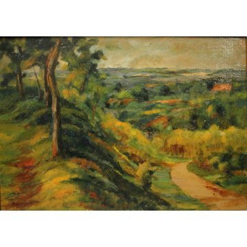 DIPINTO OLIO Alessandro Negri PAESAGGIO ROBECCHETTO SELVA CAMPAGNA STRADA  '900