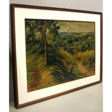 DIPINTO OLIO Alessandro Negri PAESAGGIO ROBECCHETTO SELVA CAMPAGNA STRADA  '900