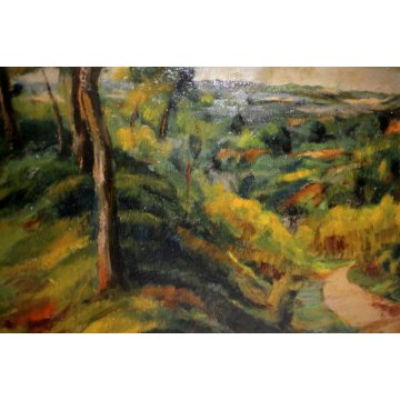 DIPINTO OLIO Alessandro Negri PAESAGGIO ROBECCHETTO SELVA CAMPAGNA STRADA  '900