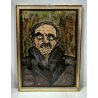 DIPINTO GUASH CARTONE Pietro Ghizzardi RITRATTO omaggio a Ligabue 1971 NAIF