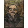 DIPINTO GUASH CARTONE Pietro Ghizzardi RITRATTO omaggio a Ligabue 1971 NAIF