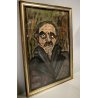 DIPINTO GUASH CARTONE Pietro Ghizzardi RITRATTO omaggio a Ligabue 1971 NAIF