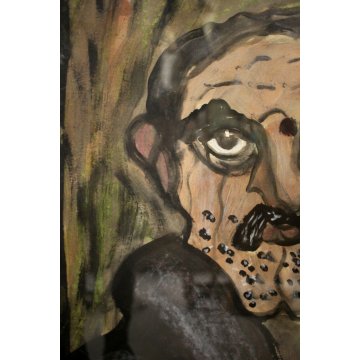 DIPINTO GUASH CARTONE Pietro Ghizzardi RITRATTO omaggio a Ligabue 1971 NAIF