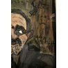 DIPINTO GUASH CARTONE Pietro Ghizzardi RITRATTO omaggio a Ligabue 1971 NAIF
