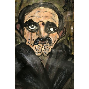 DIPINTO GUASH CARTONE Pietro Ghizzardi RITRATTO omaggio a Ligabue 1971 NAIF