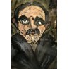 DIPINTO GUASH CARTONE Pietro Ghizzardi RITRATTO omaggio a Ligabue 1971 NAIF