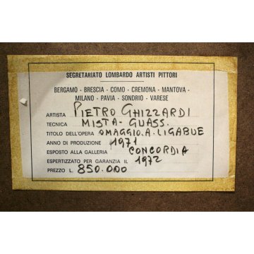 DIPINTO GUASH CARTONE Pietro Ghizzardi RITRATTO omaggio a Ligabue 1971 NAIF