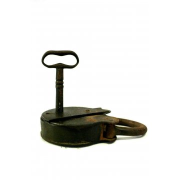 ANTICO LUCCHETTO FERRO BATTUTO FUNZIONANTE CATENACCIO PADLOCK IRON KEY '800