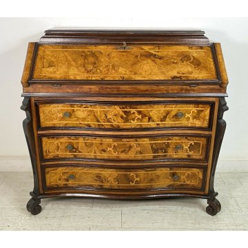 ANTICA RIBALTA SECRETAIRE LASTRONATA IMPIALLACCIATA PRIMO '900 LEGNO NOCE 1900