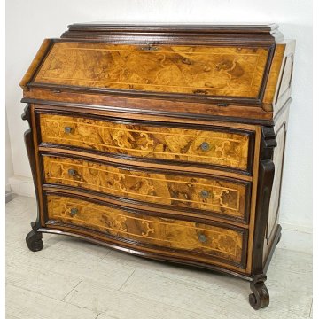 ANTICA RIBALTA SECRETAIRE LASTRONATA IMPIALLACCIATA PRIMO '900 LEGNO NOCE 1900