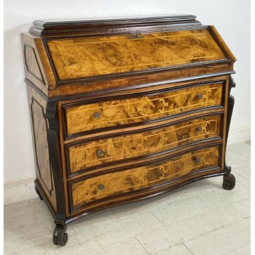 ANTICA RIBALTA SECRETAIRE LASTRONATA IMPIALLACCIATA PRIMO '900 LEGNO NOCE 1900