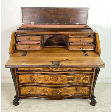 ANTICA RIBALTA SECRETAIRE LASTRONATA IMPIALLACCIATA PRIMO '900 LEGNO NOCE 1900