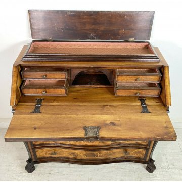ANTICA RIBALTA SECRETAIRE LASTRONATA IMPIALLACCIATA PRIMO '900 LEGNO NOCE 1900