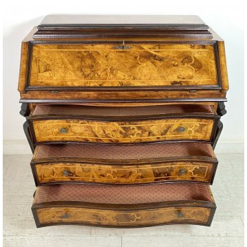 ANTICA RIBALTA SECRETAIRE LASTRONATA IMPIALLACCIATA PRIMO '900 LEGNO NOCE 1900