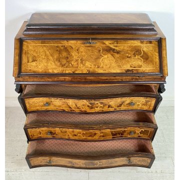 ANTICA RIBALTA SECRETAIRE LASTRONATA IMPIALLACCIATA PRIMO '900 LEGNO NOCE 1900