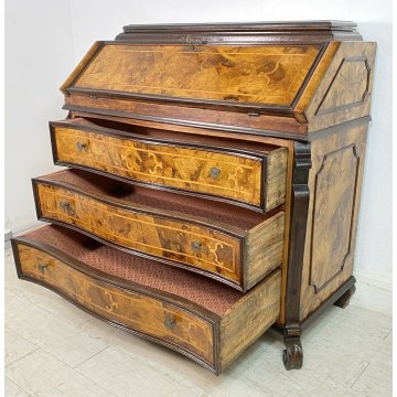 ANTICA RIBALTA SECRETAIRE LASTRONATA IMPIALLACCIATA PRIMO '900 LEGNO NOCE 1900