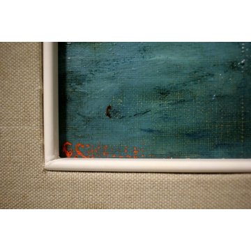 QUADRO OLIO TELA G. Ghiringhelli  MARINA MARE BARCA VELA PESCATORI ALBA '800
