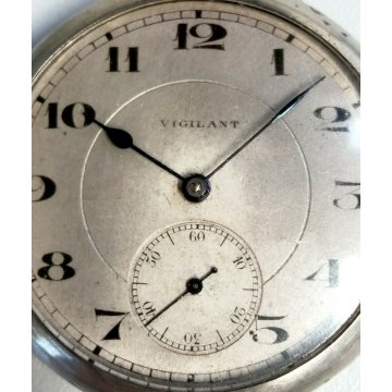 ANTICO OROLOGIO TASCA Vigilant ARGENTO 800 meccanico ANNI 40 OLD POCKET WATCH