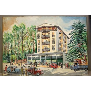 SCHIZZO PITTORICO PROSPETTIVA  A.Colla PRESENTAZIONE PROGETTO PALAZZO ARONA 1962