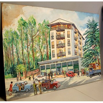 SCHIZZO PITTORICO PROSPETTIVA  A.Colla PRESENTAZIONE PROGETTO PALAZZO ARONA 1962