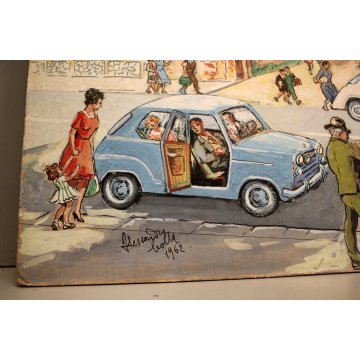 SCHIZZO PITTORICO PROSPETTIVA  A.Colla PRESENTAZIONE PROGETTO PALAZZO ARONA 1962