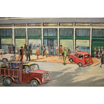 SCHIZZO PITTORICO PROSPETTIVA  A.Colla PRESENTAZIONE PROGETTO PALAZZO ARONA 1962