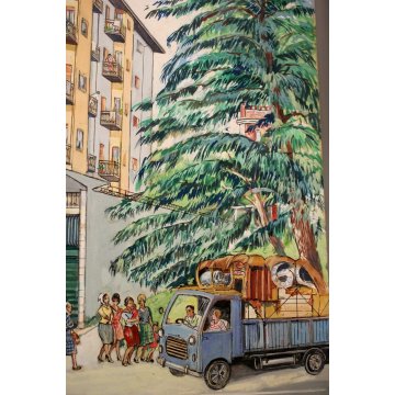 SCHIZZO PITTORICO PROSPETTIVA  A.Colla PRESENTAZIONE PROGETTO PALAZZO ARONA 1962