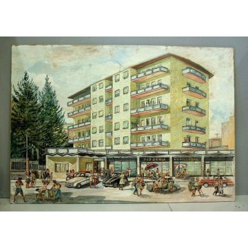 SCHIZZO PITTORICO PROSPETTIVA  A.Colla PRESENTAZIONE PROGETTO PALAZZO ARONA '62