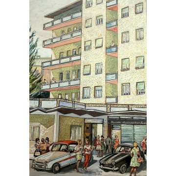 SCHIZZO PITTORICO PROSPETTIVA  A.Colla PRESENTAZIONE PROGETTO PALAZZO ARONA '62