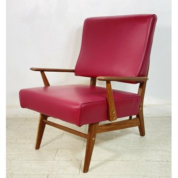 POLTRONA DESIGN VINATAGE DANESE ANNI 70 BORDEAUX SEDIA DANIMARCA LEGNO SKY 1970 