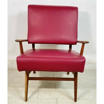 POLTRONA DESIGN VINATAGE DANESE ANNI 70 BORDEAUX SEDIA DANIMARCA LEGNO SKY 1970 