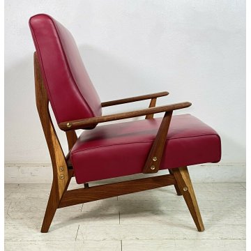 POLTRONA DESIGN VINATAGE DANESE ANNI 70 BORDEAUX SEDIA DANIMARCA LEGNO SKY 1970 