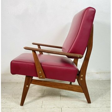 POLTRONA DESIGN VINATAGE DANESE ANNI 70 BORDEAUX SEDIA DANIMARCA LEGNO SKY 1970 