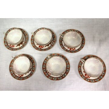ANTICO SERVIZIO 6pz CAFFE THE porcellana CINA FAMILLE ROSE PESCI GOLDFISH XX sec