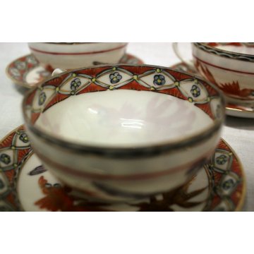 ANTICO SERVIZIO 6pz CAFFE THE porcellana CINA FAMILLE ROSE PESCI GOLDFISH XX sec