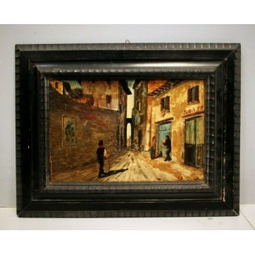  ANTICO DIPINTO Rosati STRADA ANTICO BORGO NEGOZIO SARTO CORNICE Guilloché '900 