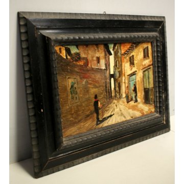  ANTICO DIPINTO Rosati STRADA ANTICO BORGO NEGOZIO SARTO CORNICE Guilloché '900 