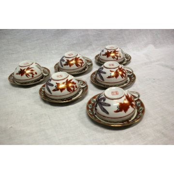 ANTICO SERVIZIO 6pz CAFFE THE porcellana CINA FAMILLE ROSE PESCI GOLDFISH XX sec
