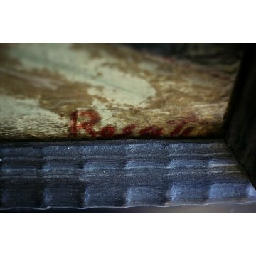  ANTICO DIPINTO Rosati STRADA ANTICO BORGO NEGOZIO SARTO CORNICE Guilloché '900 