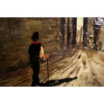  ANTICO DIPINTO Rosati STRADA ANTICO BORGO NEGOZIO SARTO CORNICE Guilloché '900 