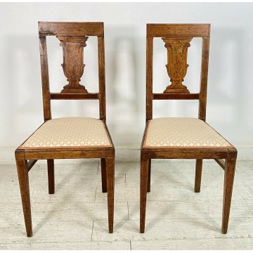 ANTICA COPPIA SEDIA LEGNO NOCE INTARSIATE SALOTTO STOFFA CHAIR EPOCA PRIMI 1900