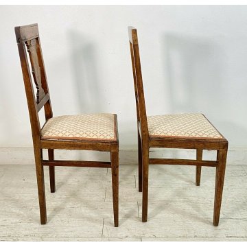 ANTICA COPPIA SEDIA LEGNO NOCE INTARSIATE SALOTTO STOFFA CHAIR EPOCA PRIMI 1900