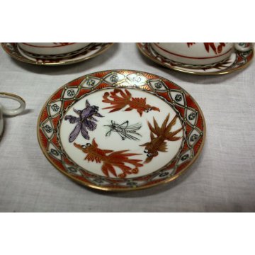 ANTICO SERVIZIO 6pz CAFFE THE porcellana CINA FAMILLE ROSE PESCI GOLDFISH XX sec