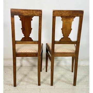 ANTICA COPPIA SEDIA LEGNO NOCE INTARSIATE SALOTTO STOFFA CHAIR EPOCA PRIMI 1900