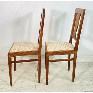 ANTICA COPPIA SEDIA LEGNO NOCE INTARSIATE SALOTTO STOFFA CHAIR EPOCA PRIMI 1900