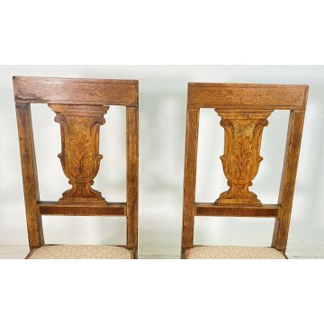 ANTICA COPPIA SEDIA LEGNO NOCE INTARSIATE SALOTTO STOFFA CHAIR EPOCA PRIMI 1900