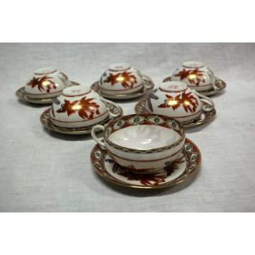 ANTICO SERVIZIO 6pz CAFFE THE porcellana CINA FAMILLE ROSE PESCI GOLDFISH XX sec