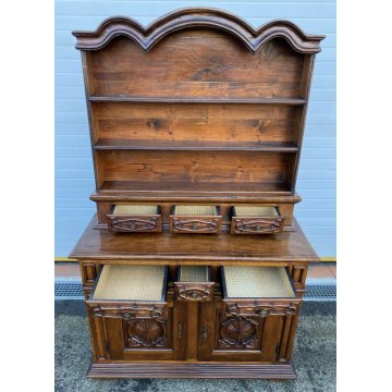 ANTICA PIATTAIA CREDENZA NOVECENTO PIEMONTESE PRIMI 1900 LEGNO BAROCCO DISPENSA 