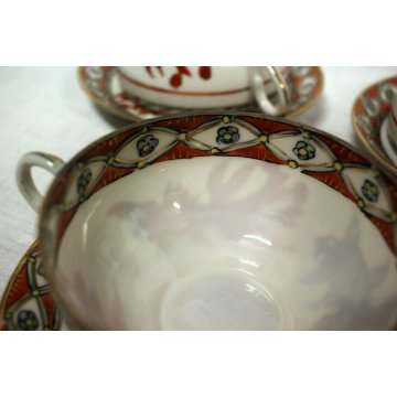 ANTICO SERVIZIO 6pz CAFFE THE porcellana CINA FAMILLE ROSE PESCI GOLDFISH XX sec