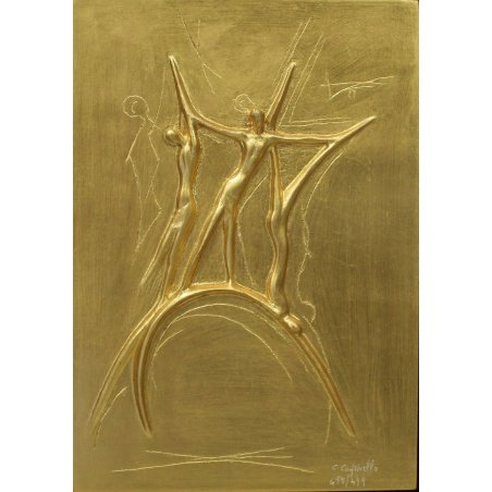 SCULTURA BASSORILIEVO bois doré LEGNO DORATO C. Cappello GOLGOTA CRISTO LADRONI